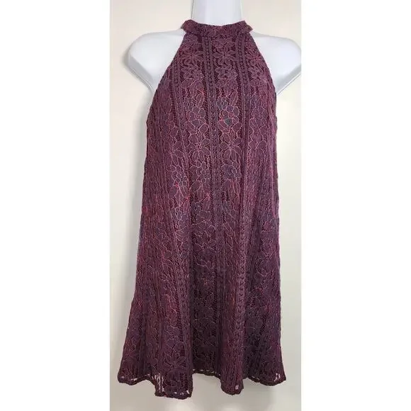 Alya Lace Halter Blouse Small Purple Pink Floral Sleeveless Top - Picture 1 of 9